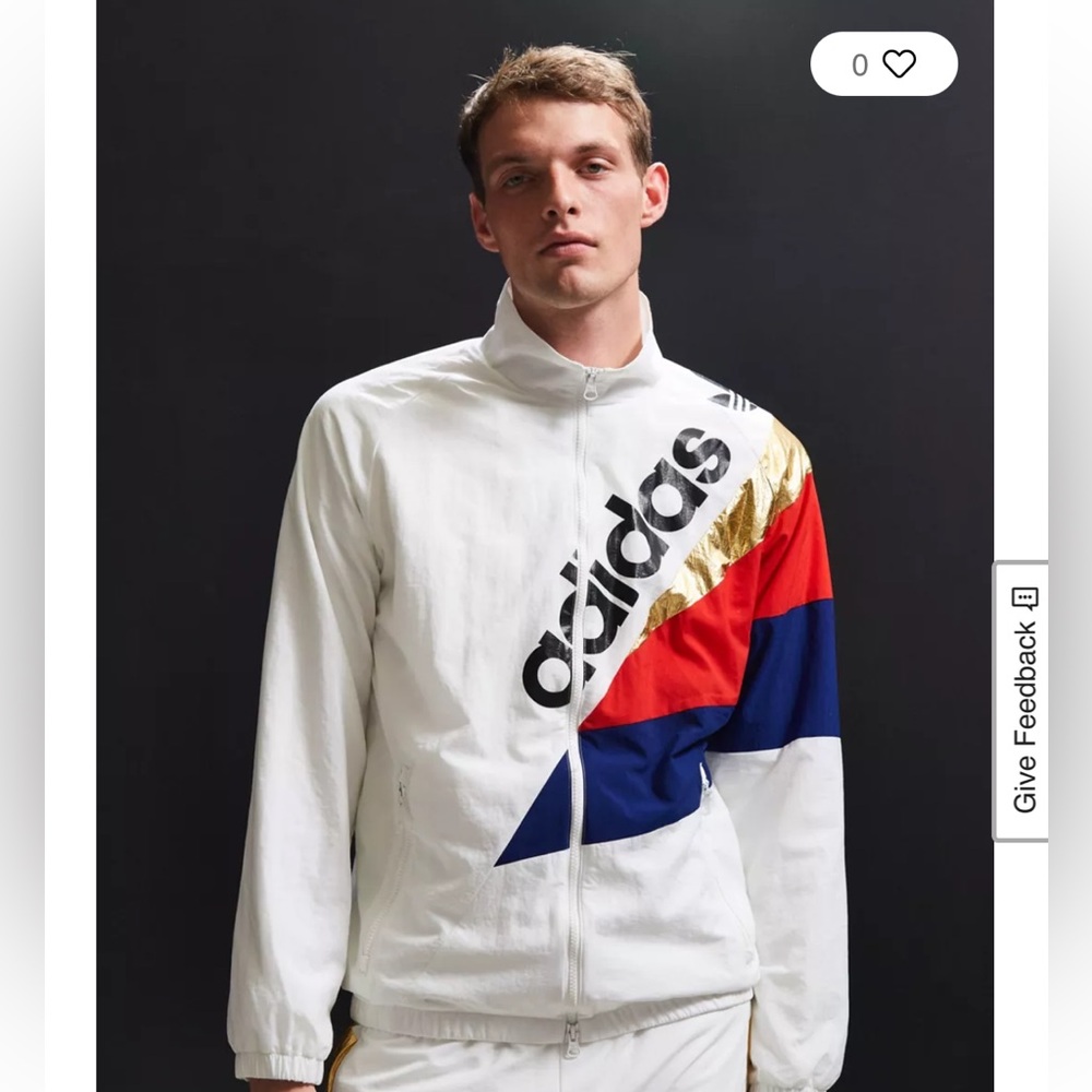 Adidas White Track Jacket Gold, Red, and Blue Design Urban Outfitters Medium - Picture 3 of 10